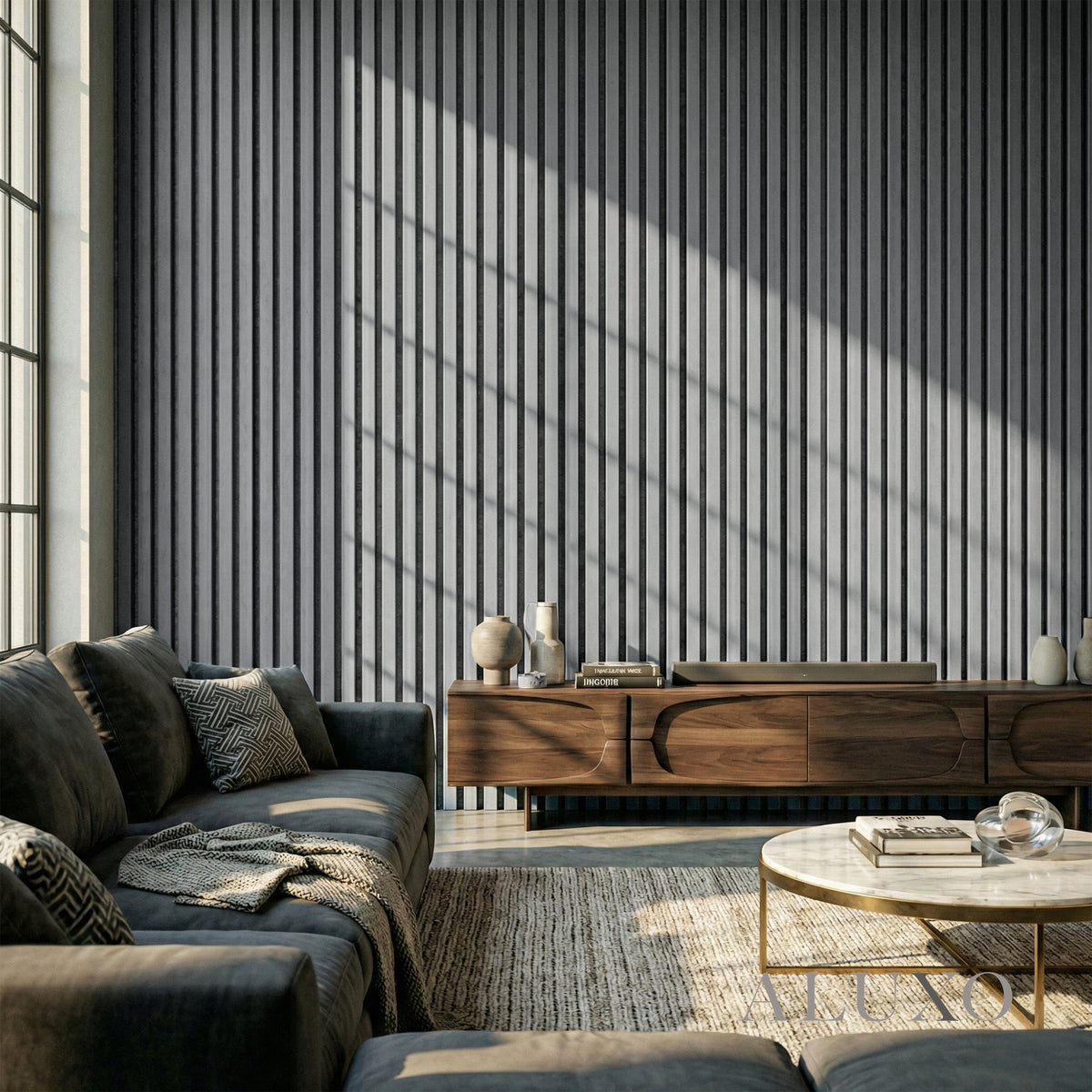 Panelux™ Pro Grey Coloured Acoustic Wood Wall Panel | 3-Sided Wrap 240cm x 32cm (Set of 2)