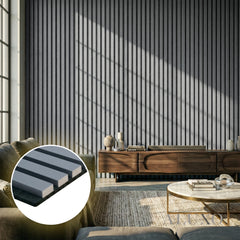 Panelux™ Pro Grey Coloured Acoustic Wood Wall Panel | 3-Sided Wrap 240cm x 32cm (Set of 2)