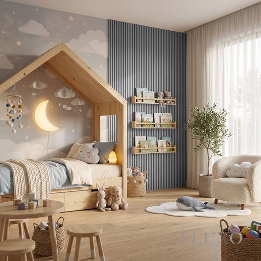 Panelux™ Pro Grey Coloured Acoustic Wood Wall Panel | 3-Sided Wrap 240cm x 32cm (Set of 2)