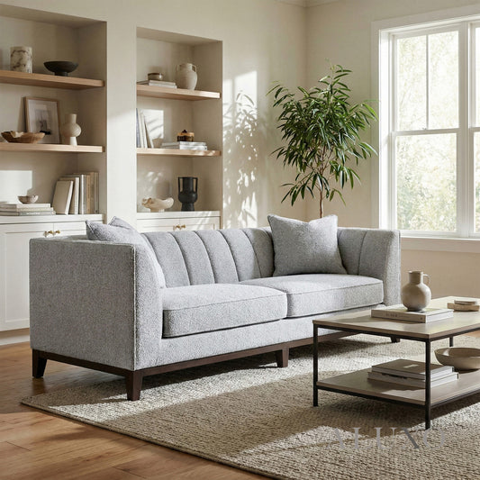 ALUXO® Cooper 3 Seater Sofa – Dolphin Bouclé | Mid-Century Modern