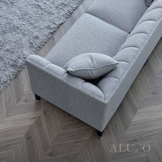 ALUXO® Cooper 3 Seater Sofa in Dolphin Grey Bouclé Fabric – Mid Century Modern Design