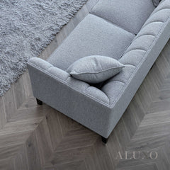 ALUXO® Cooper 3 Seater Sofa in Dolphin Grey Bouclé Fabric – Mid Century Modern Design