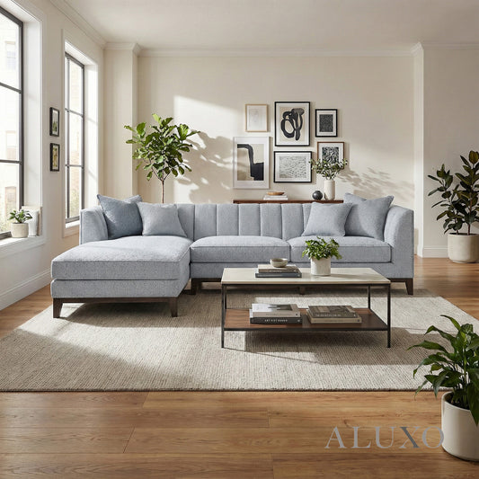 ALUXO® Cooper Left Hand Facing (LHF) Corner Sofa – Dolphin Bouclé | Mid-Century Modern