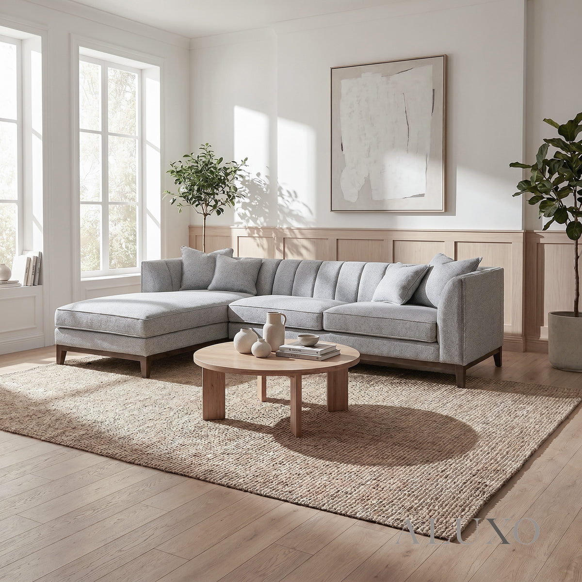 ALUXO® Cooper Left Hand Facing (LHF) Corner Sofa – Dolphin Bouclé | Mid-Century Modern