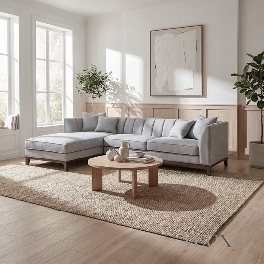 ALUXO® Cooper Left Hand Facing (LHF) Corner Sofa – Dolphin Bouclé | Mid-Century Modern