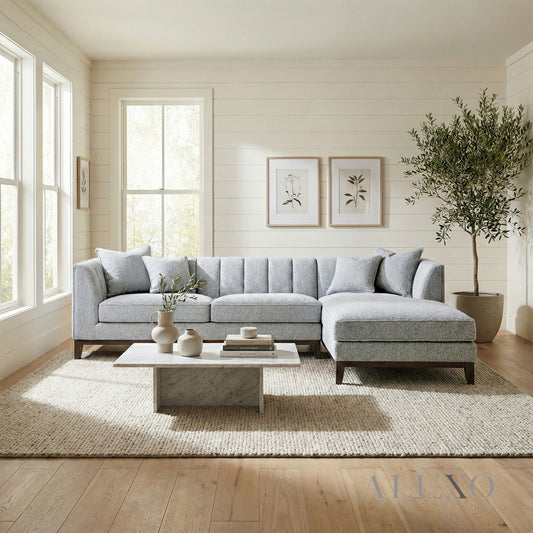 ALUXO® Cooper Right Hand Facing (RHF) Corner Sofa – Dolphin Bouclé | Mid-Century Modern