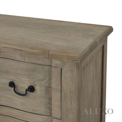 Copgrove 6 Drawer Chest – French Style Washed Wood Storage with Iron Handles, 200cm