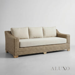 Cora Scandi-Coastal 3-Seater Outdoor Sofa – Beige Rattan & Acacia Wood