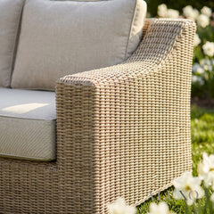 Cora Scandi-Coastal 3-Seater Outdoor Sofa – Beige Rattan & Acacia Wood