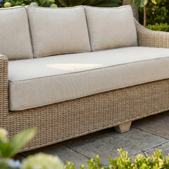 Cora Scandi-Coastal 3-Seater Outdoor Sofa – Beige Rattan & Acacia Wood