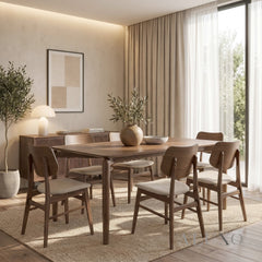ALUXO® Daisy 1.5m Walnut Dining Set – 4-Leg Base Table with 4/6 Kingswood Oatmeal Bouclé Chairs