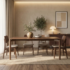 ALUXO® Daisy 1.5m Walnut Dining Set – 4-Leg Base Table with 4/6 Kingswood Oatmeal Bouclé Chairs