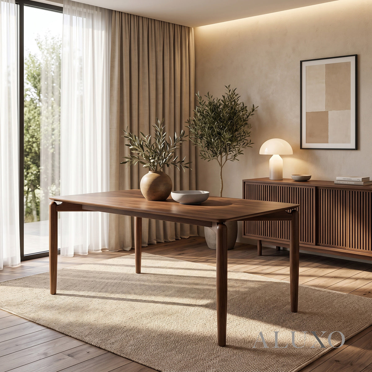 ALUXO® Daisy 150cm Walnut Dining Table - Rectangular 4-Leg Wood Base