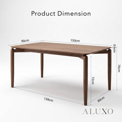 ALUXO® Daisy 150cm Walnut Dining Table - Rectangular 4-Leg Wood Base