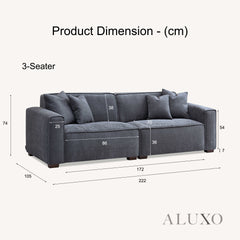 ALUXO® Dakota 3/4 Seater Sofa, Armchair & Footstool – Charcoal Grey Bouclé