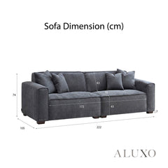 ALUXO® Dakota 3 Seater Sofa – Charcoal Grey Bouclé | Feather-Filled