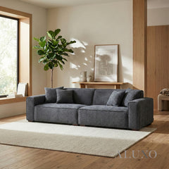 ALUXO® Dakota 4 Seater Large Sofa – Charcoal Grey Bouclé | Feather-Filled