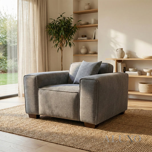 ALUXO® Dakota Armchair – Charcoal Grey Bouclé | Feather-Filled Accent Chair