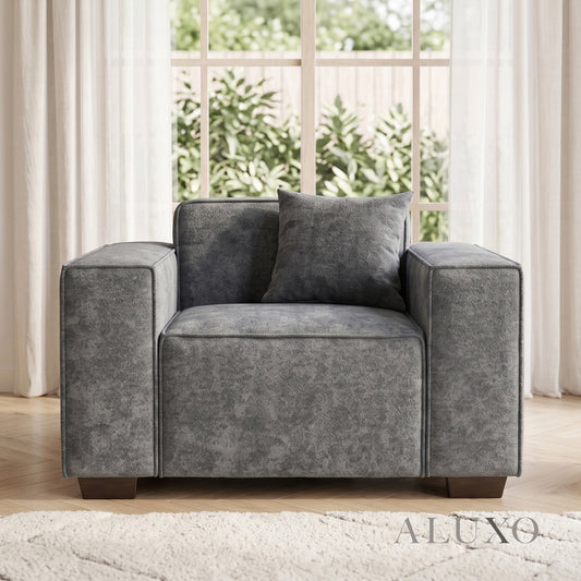 ALUXO® Dakota Armchair – Charcoal Grey Bouclé | Feather-Filled Accent Chair