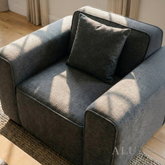 ALUXO® Dakota Armchair – Charcoal Grey Bouclé | Feather-Filled Accent Chair