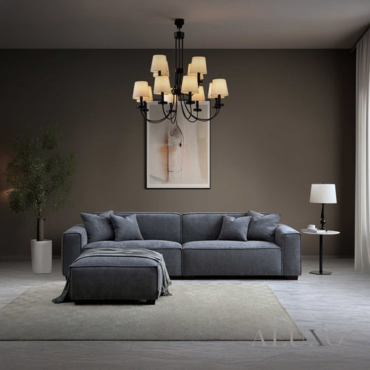 ALUXO® Dakota 4-Seater Sofa with Chaise – Charcoal Grey Bouclé