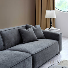 ALUXO® Dakota 4-Seater Sofa with Footstool – Charcoal Grey Bouclé