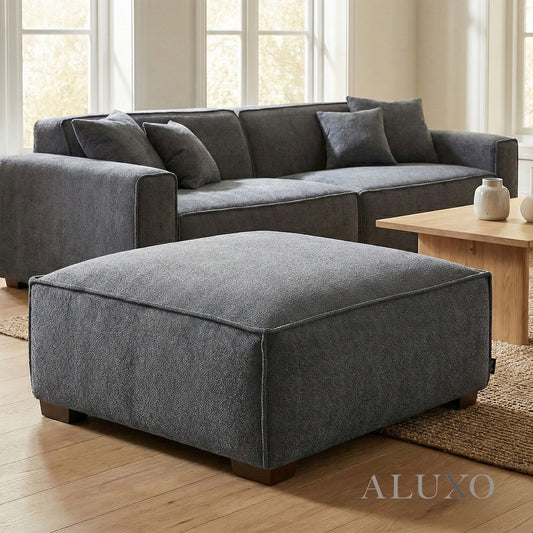 ALUXO® Dakota Modular Footstool – Charcoal Grey Bouclé | Feather-Filled