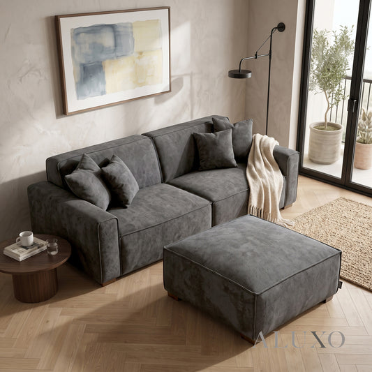 ALUXO® Dakota Modular Footstool – Charcoal Grey Bouclé | Feather-Filled