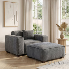ALUXO® Dakota Modular Footstool – Charcoal Grey Bouclé | Feather-Filled