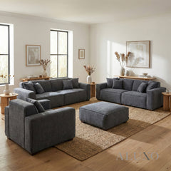 ALUXO® Dakota 4 Seater Large Sofa – Charcoal Grey Bouclé | Feather-Filled
