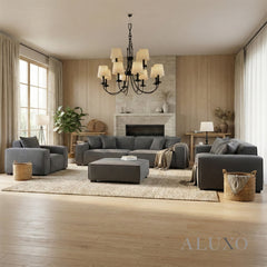 ALUXO® Dakota 4 Seater Large Sofa – Charcoal Grey Bouclé | Feather-Filled