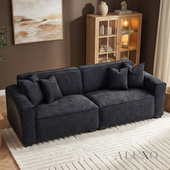 ALUXO® Dakota 3 Seater Sofa – Midnight Black Bouclé | Feather-Filled
