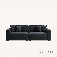 ALUXO® Dakota 3/4 Seater Sofa, Armchair & Footstool – Midnight Black Bouclé