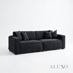 ALUXO® Dakota 3 Seater Sofa – Midnight Black Bouclé | Feather-Filled