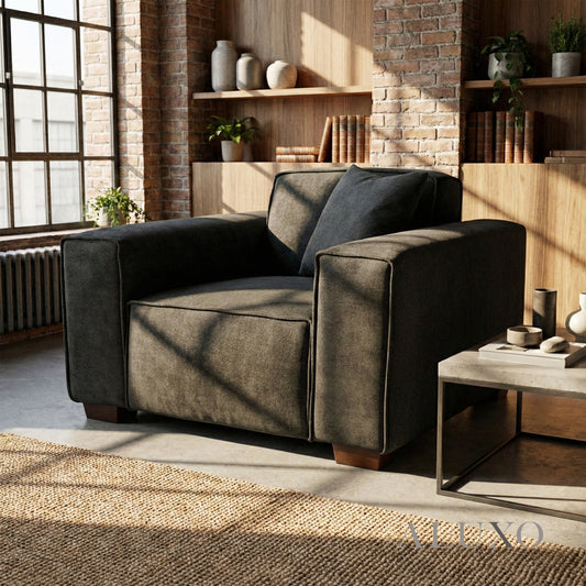 ALUXO® Dakota Armchair – Midnight Black Bouclé | Feather-Filled Accent Chair