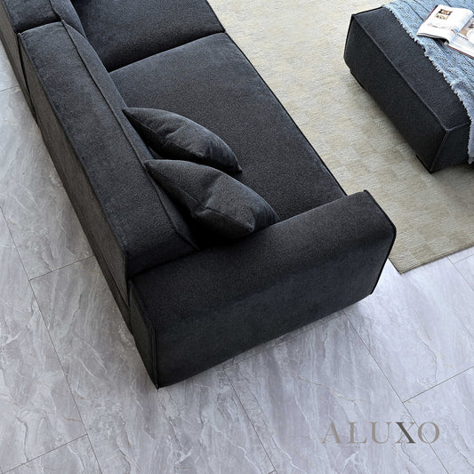 ALUXO® Dakota 4-Seater Sofa with Chaise – Midnight Black Bouclé