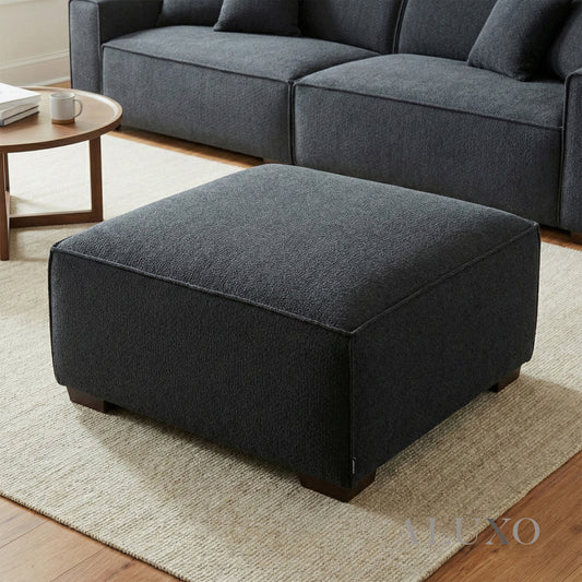 ALUXO® Dakota Modular Footstool – Midnight Black Bouclé | Feather-Filled