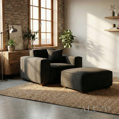 ALUXO® Dakota Modular Footstool – Midnight Black Bouclé | Feather-Filled