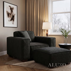 ALUXO® Dakota Modular Footstool – Midnight Black Bouclé | Feather-Filled