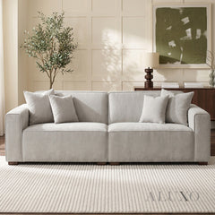 ALUXO® Dakota 3 Seater Sofa – Pebble Grey Bouclé | Feather-Filled