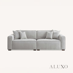 ALUXO® Dakota 3/4 Seater Sofa, Armchair & Footstool – Pebble Grey Bouclé