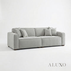 ALUXO® Dakota 3 Seater Sofa – Pebble Grey Bouclé | Feather-Filled