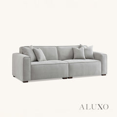 ALUXO® Dakota 3/4 Seater Sofa, Armchair & Footstool – Pebble Grey Bouclé