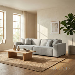 ALUXO® Dakota 4 Seater Large Sofa – Pebble Grey Bouclé | Feather-Filled