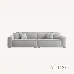 ALUXO® Dakota 3/4 Seater Sofa, Armchair & Footstool – Pebble Grey Bouclé