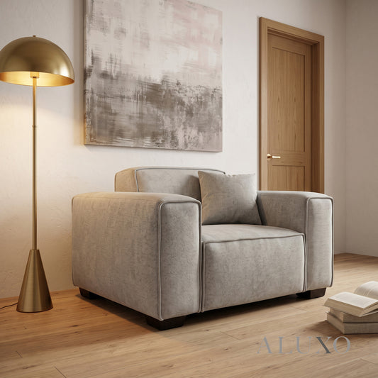 ALUXO® Dakota Armchair – Pebble Grey Bouclé | Feather-Filled Accent Chair