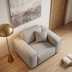 ALUXO® Dakota Armchair – Pebble Grey Bouclé | Feather-Filled Accent Chair
