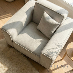 ALUXO® Dakota Armchair – Pebble Grey Bouclé | Feather-Filled Accent Chair