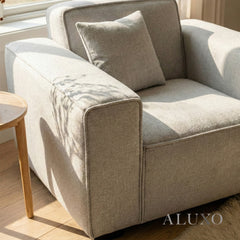 ALUXO® Dakota Armchair – Pebble Grey Bouclé | Feather-Filled Accent Chair