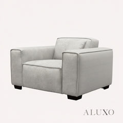 ALUXO® Dakota 3/4 Seater Sofa, Armchair & Footstool – Pebble Grey Bouclé